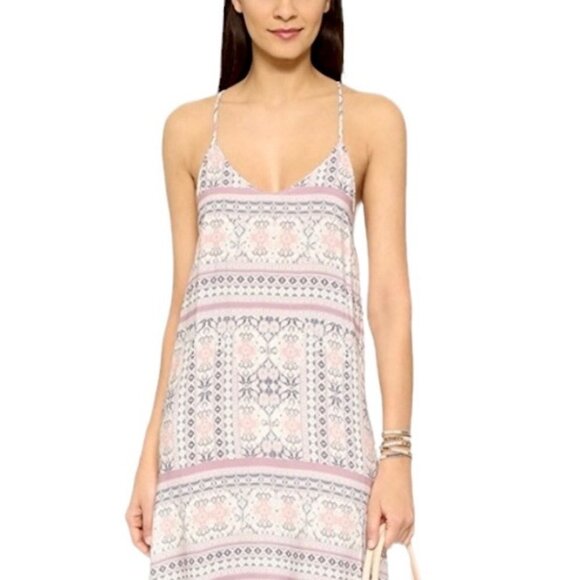 L*Space Remini hi-lo cream pink printed thin rayon maxi dress / cover-up SP - Picture 6 of 16